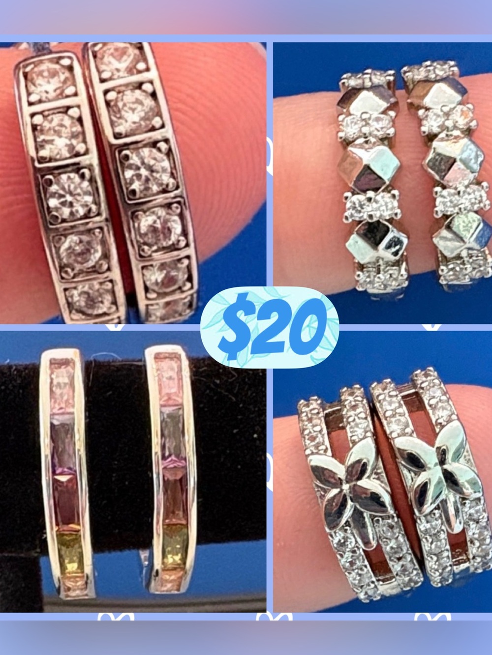 4 Pairs Pretty Bird Sparkle Huggie Earrings